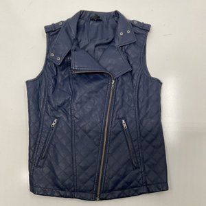 Apt 9 Women's Blue Quilted Faux Leather Vest~Size Medium M Biker Style Moto